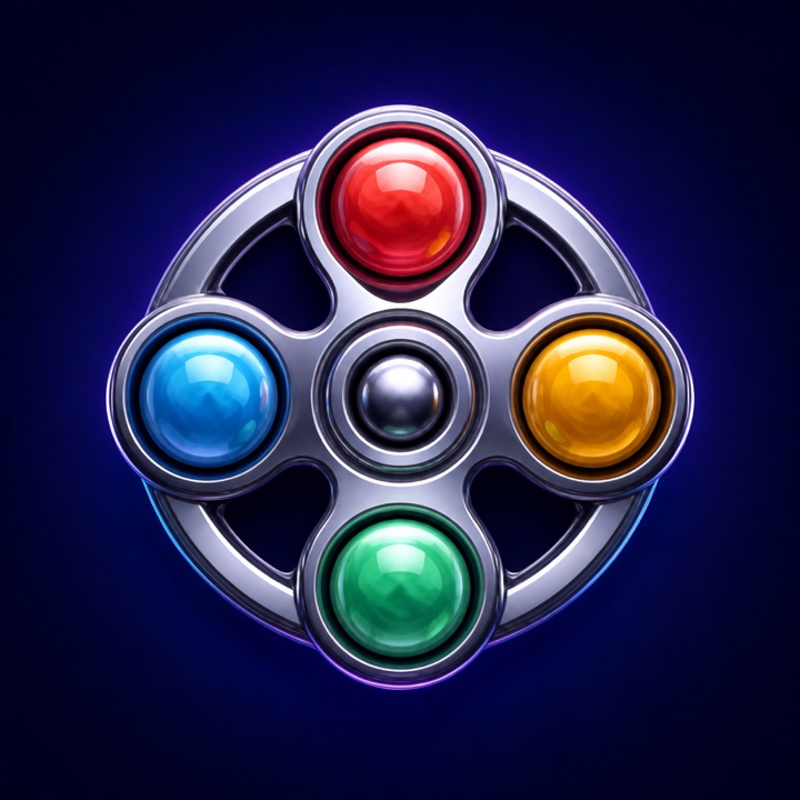 RotaBall app icon — a chrome four-cup ring holding red, blue, yellow and green balls